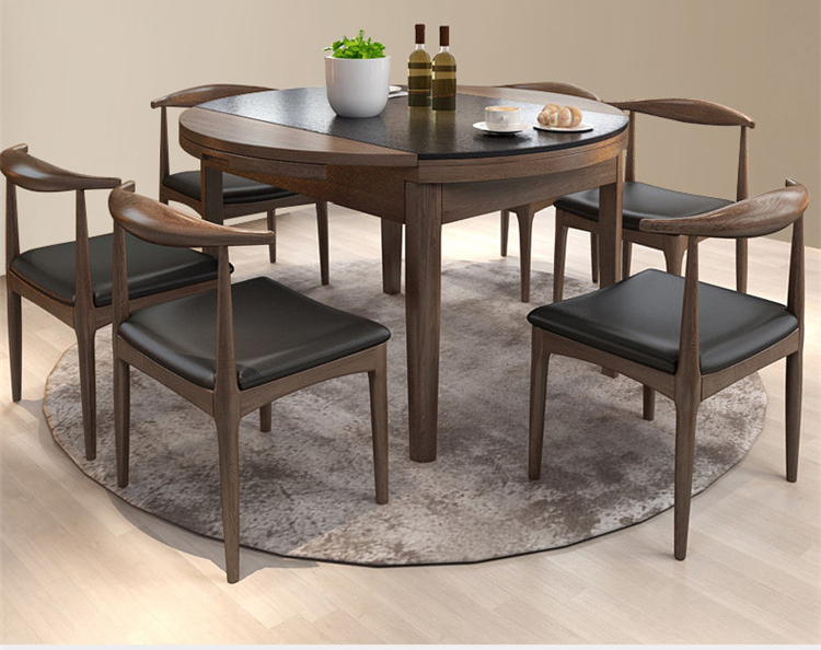 火烧石餐桌圆形伸缩多功能圆桌饭桌北欧大理石餐桌椅组合t718【价格