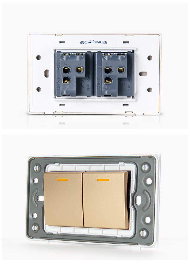 正泰电工118型开关插座new5d拉丝金内嵌钢架二位二开双控开关