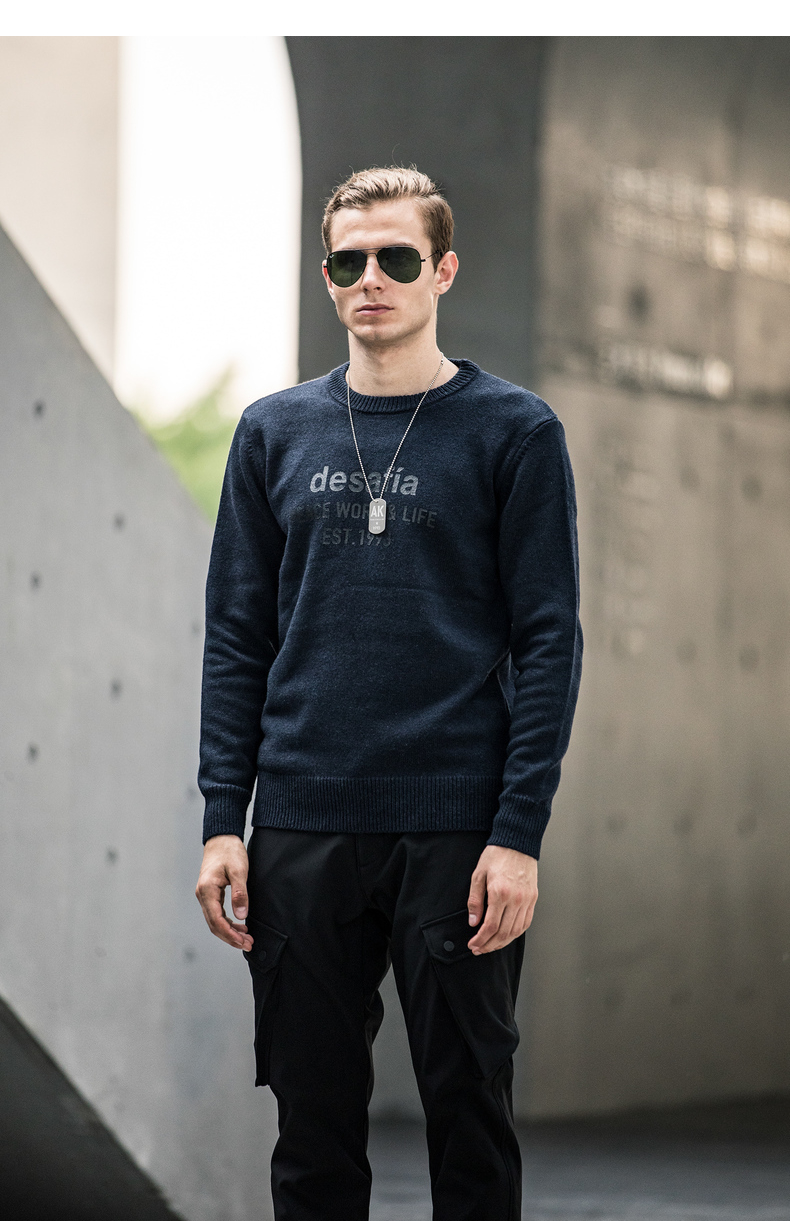 ak男装秋冬新款都市特工前胸印花圆领男士休闲保暖毛衣针织衫