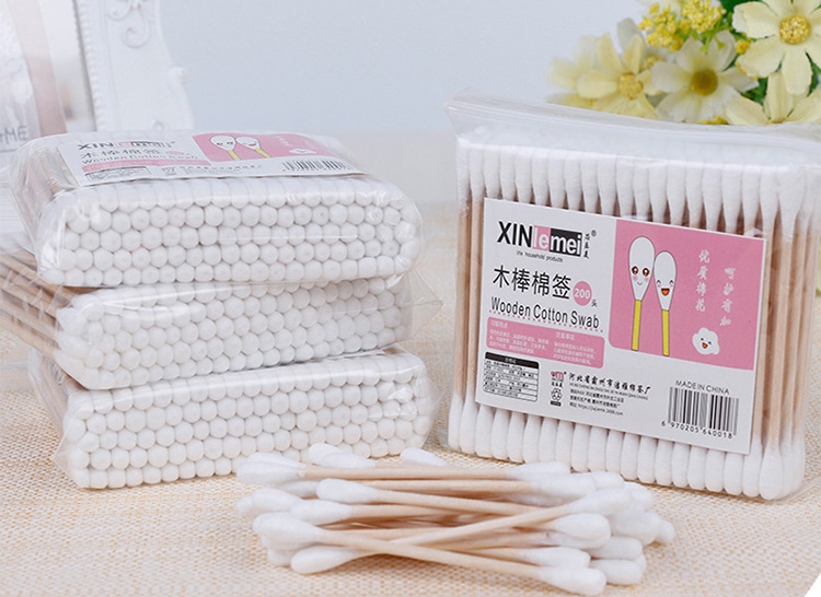 化妆棉签500只棉棒棉花掏耳朵棉球脱卸妆双头白色圆头耳鼻清洁棉棒500
