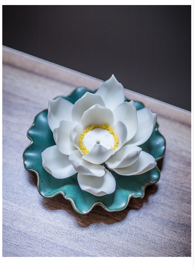 大朵白莲花陶瓷莲花香插荷花香薰炉沉香香盘线香摆件禅意檀香熏香炉