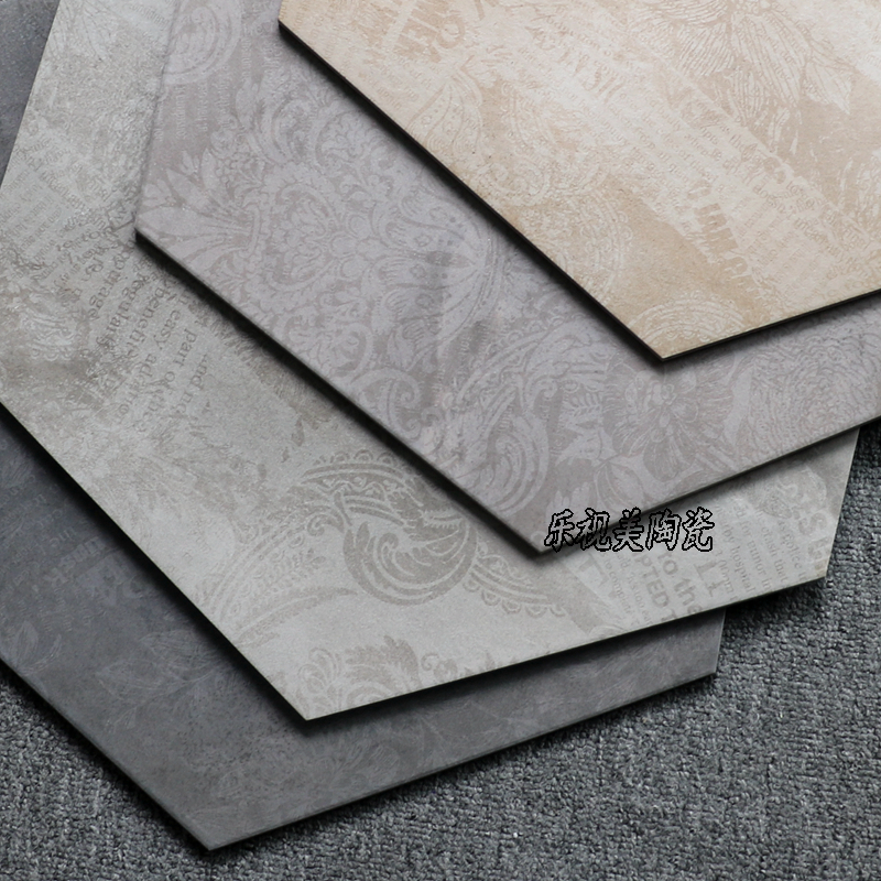 仿古花纹水泥灰大六角地砖520600做旧复古瓷砖店铺客餐厅墙砖异形壹德