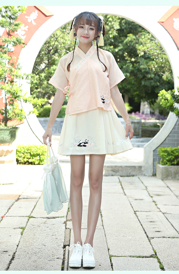 薇姬桑妮改良日常汉服女绣花交领半臂上襦短裙马面裙套装汉元素