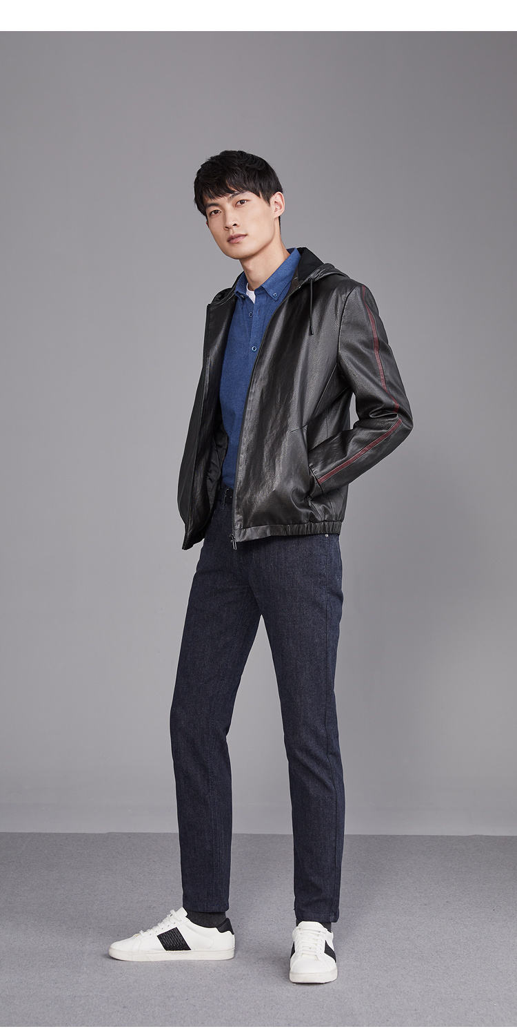 hla海澜之家连帽pu皮夹克2018秋季新品时尚柔软舒适男士外套hwjad3e