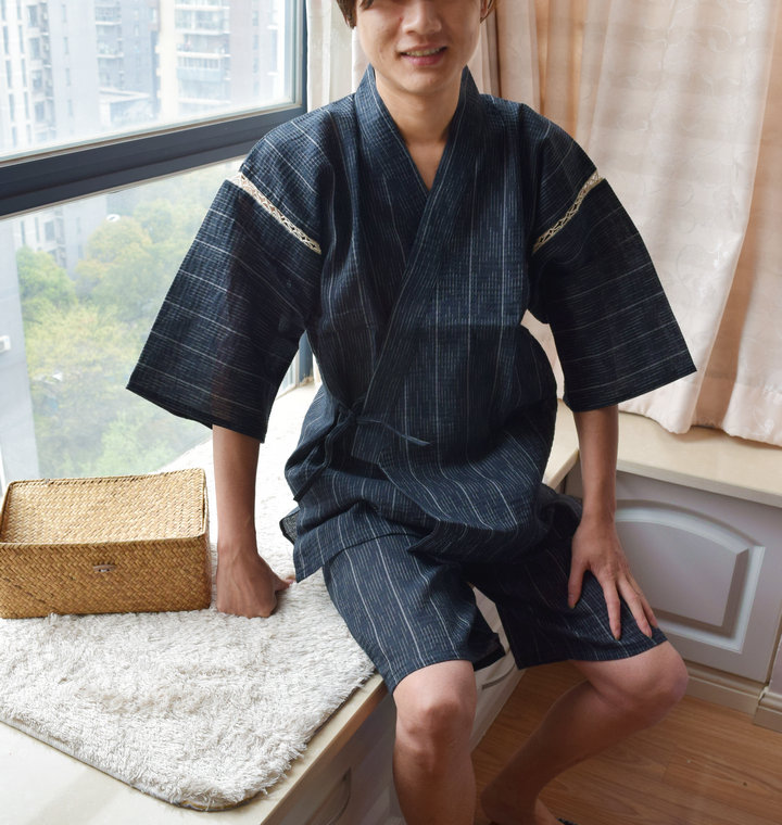 qma新款外贸日本春夏季棉男甚平浴衣和服日式睡衣和服家居服短袖睡衣