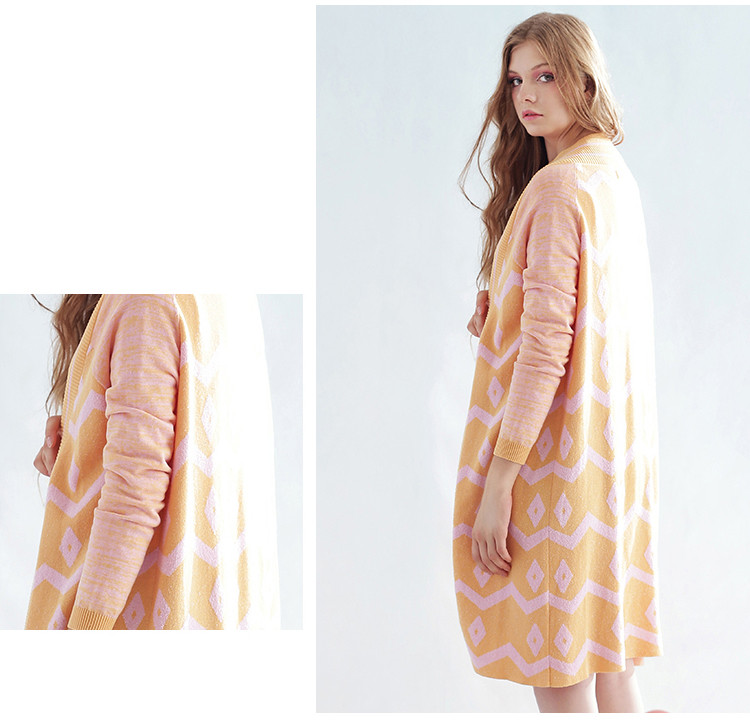 tune tune 2016春装新款 通体几何提花条纹中长款针织开衫高街外套