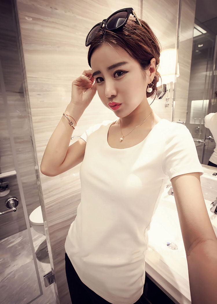 愫惠君suhuijun夏季韩版纯黑白色修身短袖女t恤圆领体恤显瘦女士打底