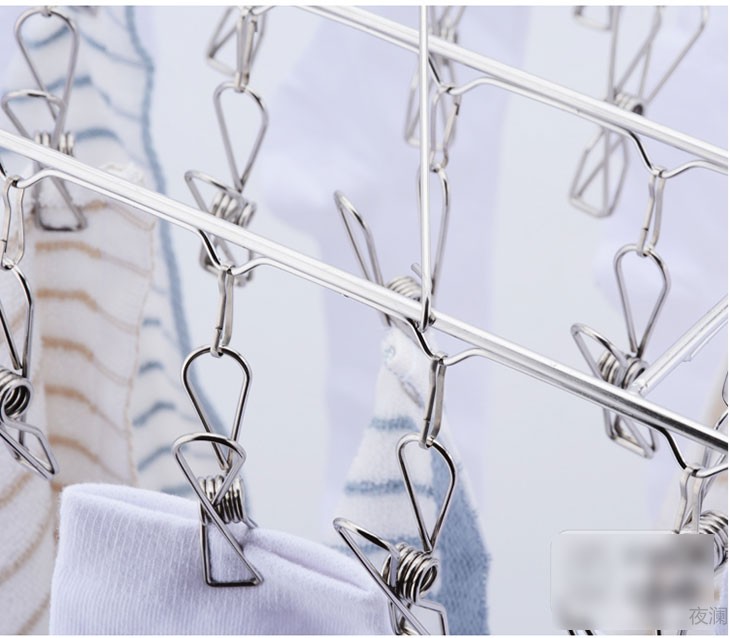 创意带风钩不锈钢多夹晒衣架多功能加粗长方形30夹内衣裤袜子晾衣架