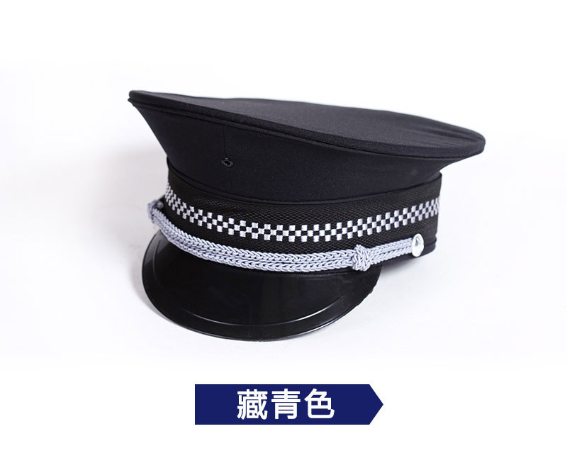 hoscene保安大檐帽保安帽子女士保安卷边帽黑色网格训练帽鸭舌帽