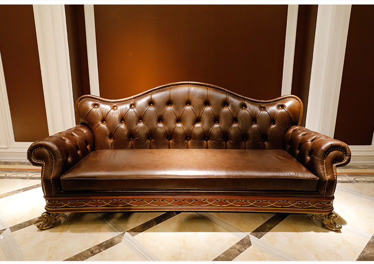 家具欧式实木牛皮沙发亚历山大真皮沙发组合英式ta沙发