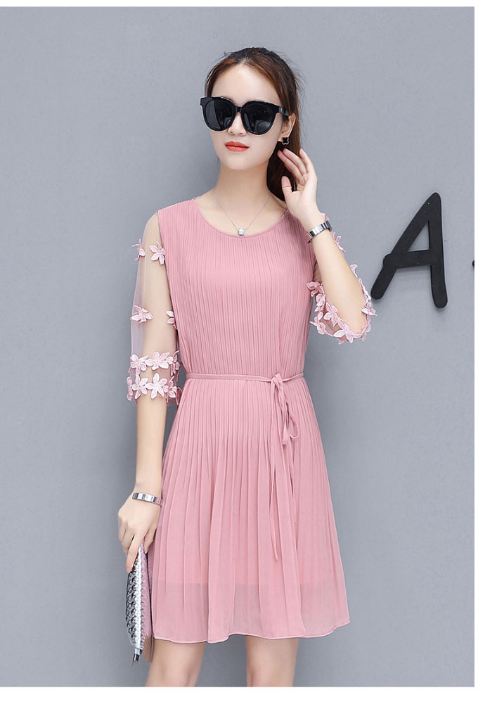 雪纺连衣裙女2017夏季新款韩版时尚气质仙女裙修身中长款a字裙子七分