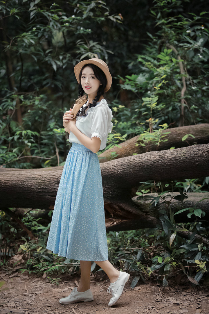 2016夏季新款日系小清新松紧小碎花半身裙女