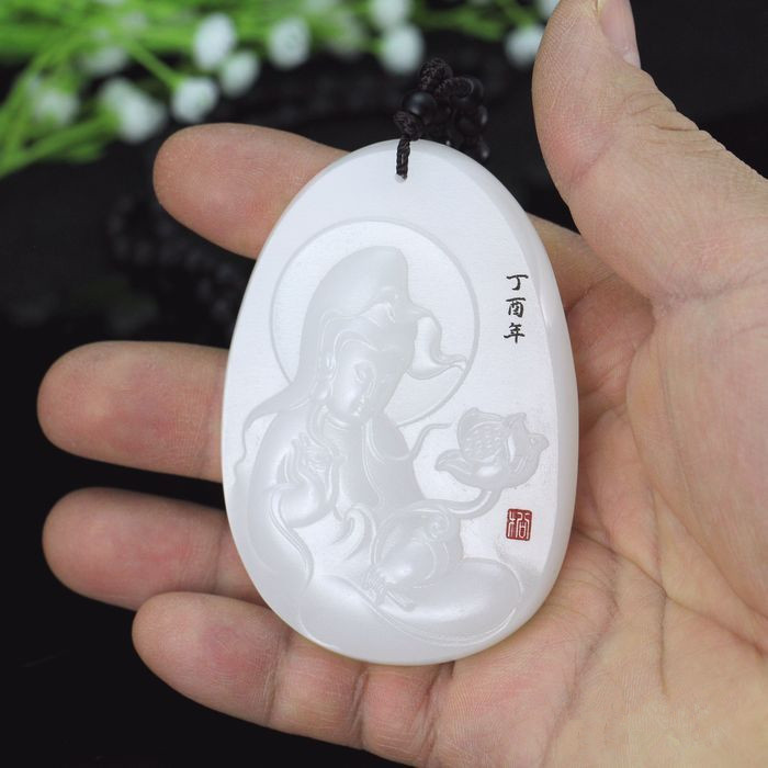 梦玉盈天然正品新疆和田玉观音菩萨吊坠挂件男款大师精雕观音挂件其他