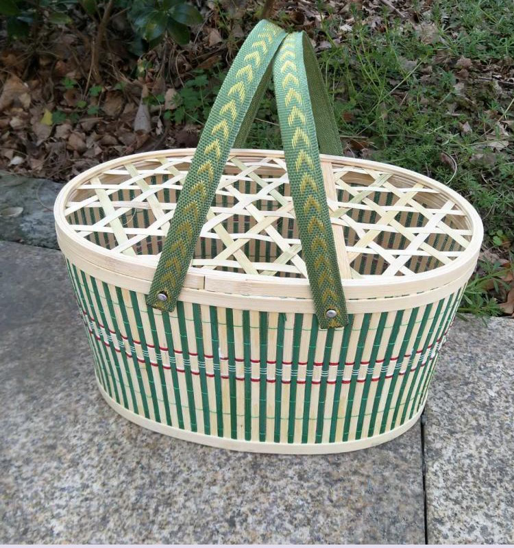 乐逸仕leyishi收纳篮水果鸡蛋手提篮竹编带盖粽子竹篮子竹筐包装篮