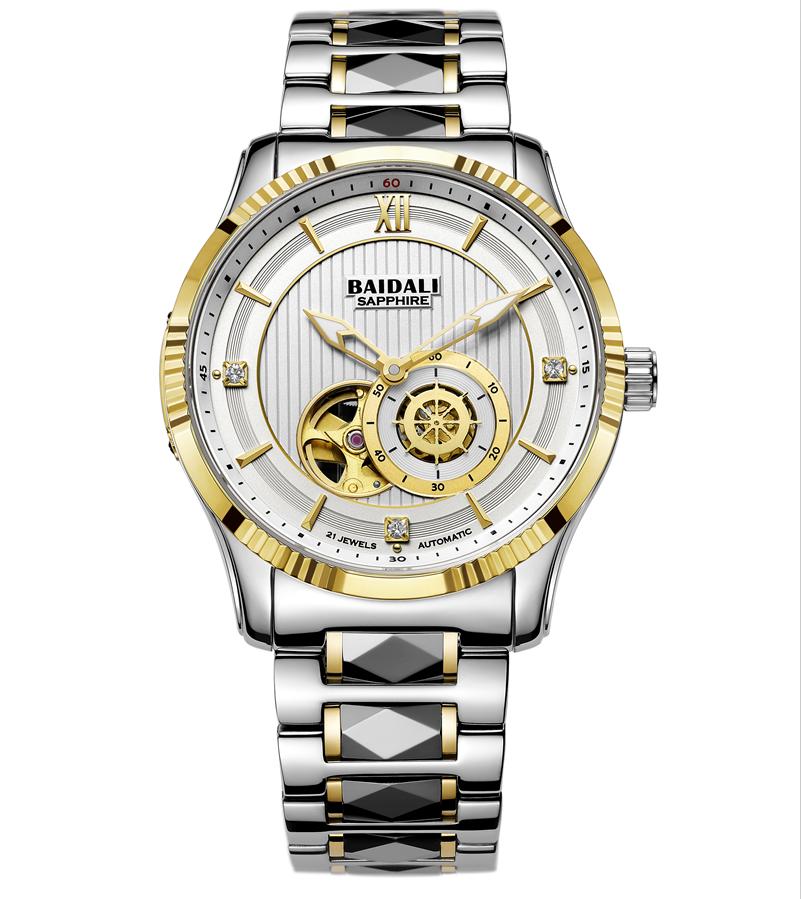 佰达利正品经典镂空全自动商务机械对表不锈钢表带15115