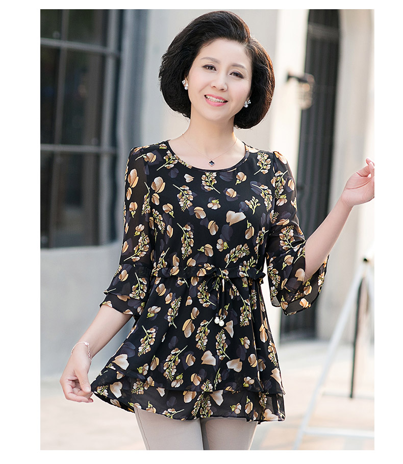 mtiny中老年女装夏装时尚半袖妈妈装雪纺衫宽松中年妇女t恤上衣4050岁