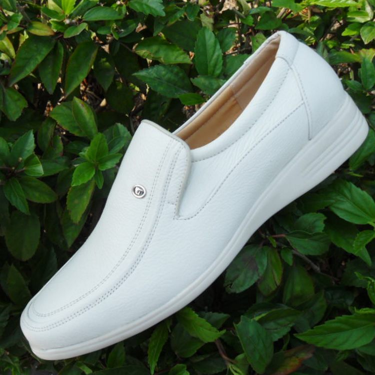 启如男士休闲鞋21263155317 春秋白色皮鞋男软皮米白色工作男鞋纯白色