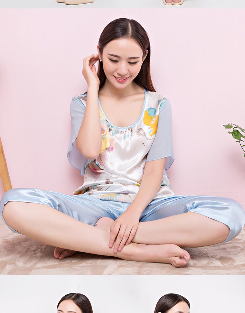绣娘丝绸墨彩睡衣裤套桑蚕丝女家居服春夏季宽松舒适真丝睡衣