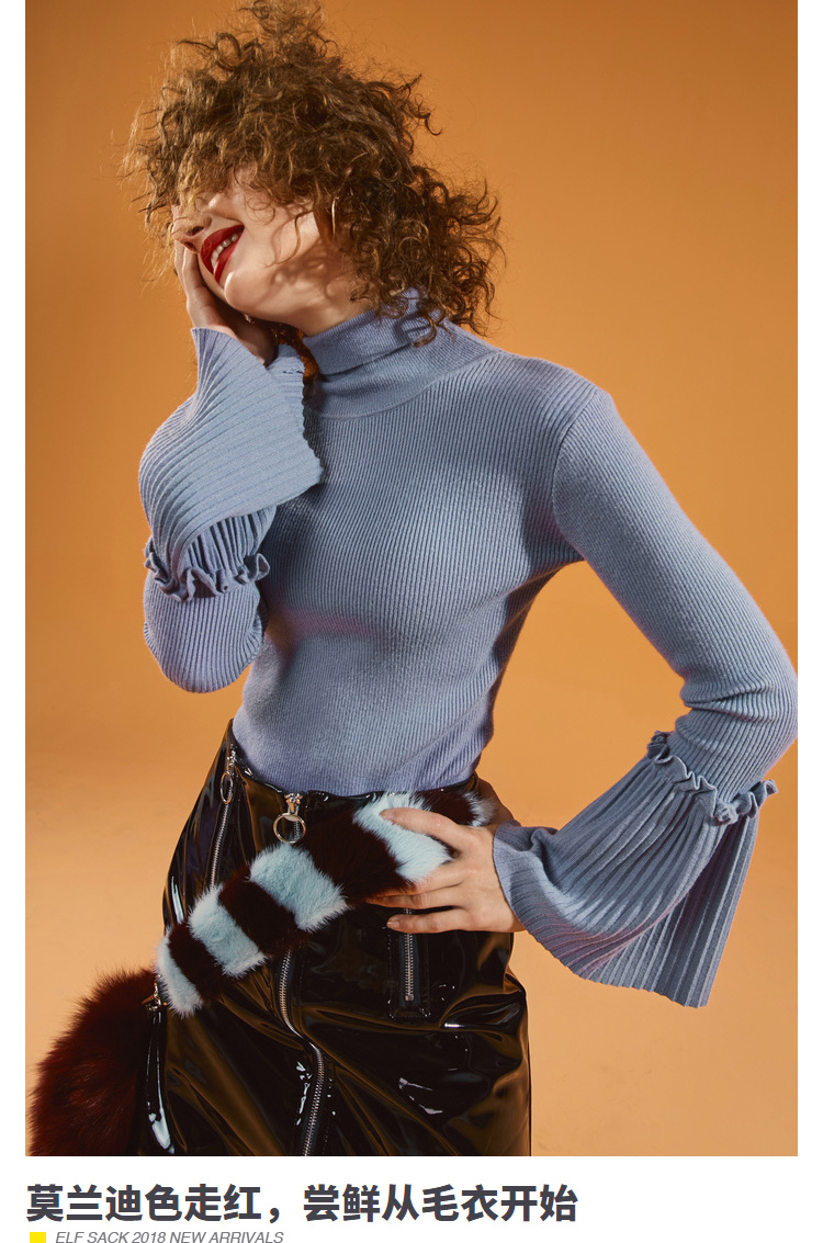 自营超级新品 妖精的口袋y早秋高领毛衣女打底韩版秋装短款修身针织衫