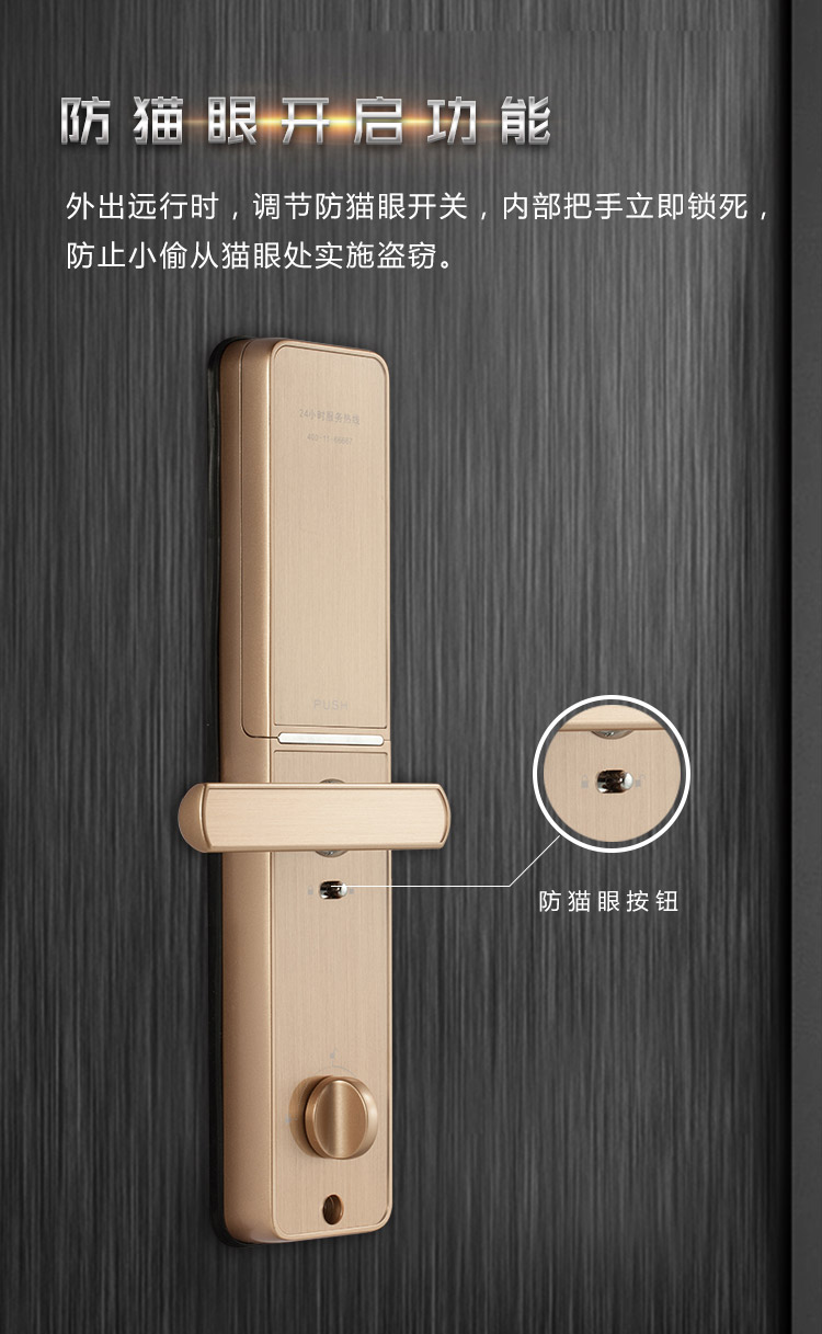 凯迪仕kaadas指纹锁t6玫瑰金色智能锁电子密码锁家用防盗门锁铝合金