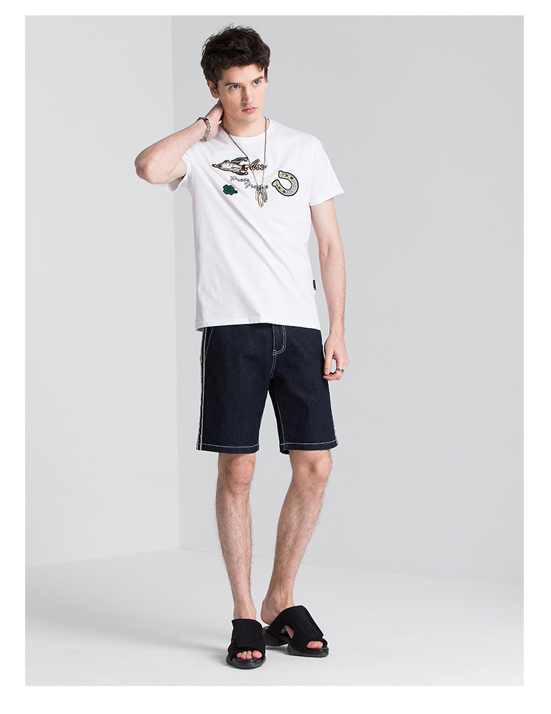 ellehomme短袖t恤男潮流2018夏季新款修身个性图案圆领纯棉t恤