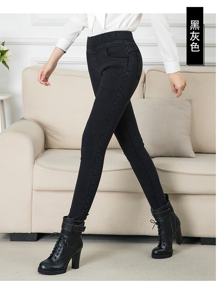 妈妈加绒裤子冬新款高腰格子加厚中老年外穿小脚女裤松紧腰打底裤