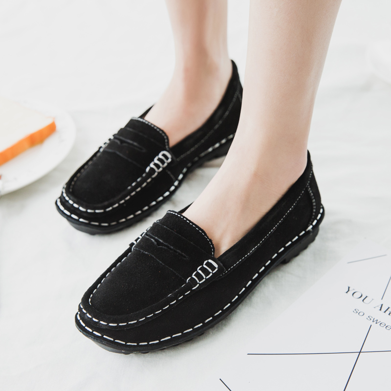 磨砂牛皮豆豆鞋女士浅口平底时尚单鞋懒人鞋舒适欧美驾车孕妇女鞋