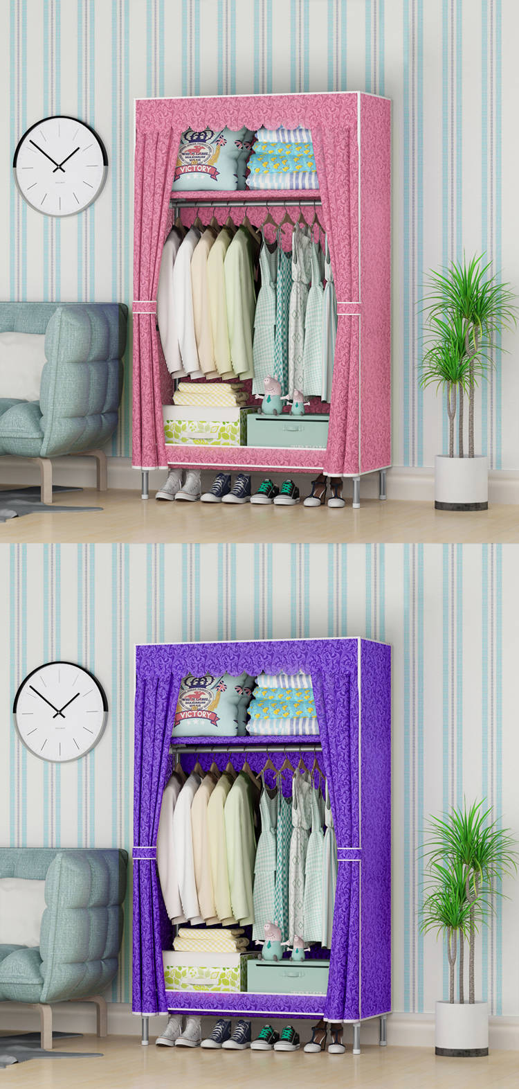 简易布衣柜钢管加固加厚简约现代布艺经济型单人组装收纳小号衣橱