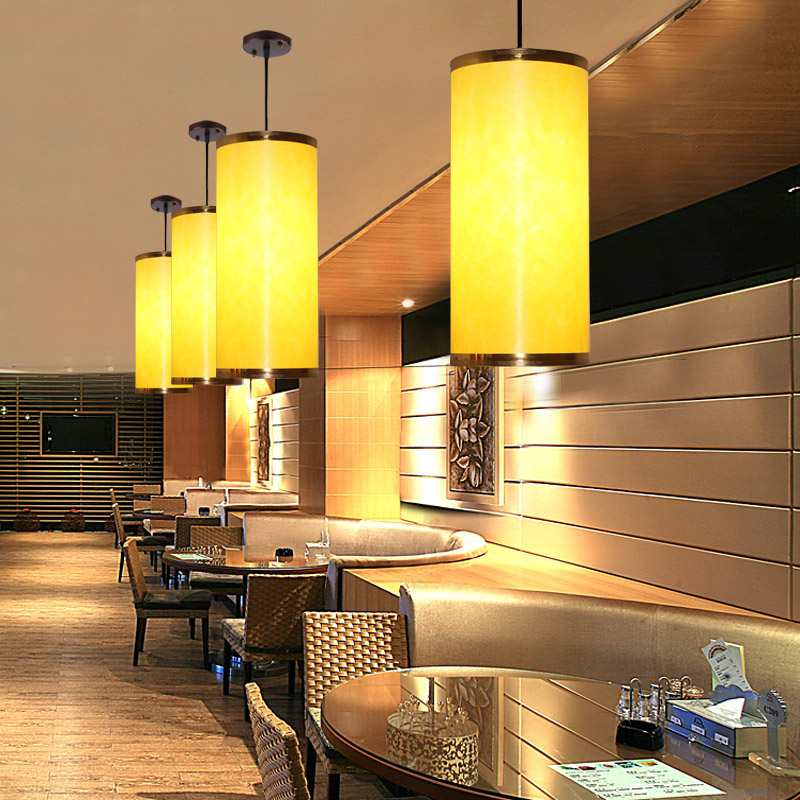 中式灯茶楼圆形单头中国风餐厅面馆羊皮小灯过道吧台简约灯具