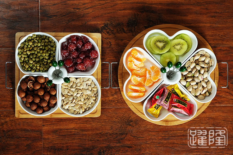 创意陶瓷水果盘带盖下午茶点心分格坚果拼盘试吃零食干果盘带托盘