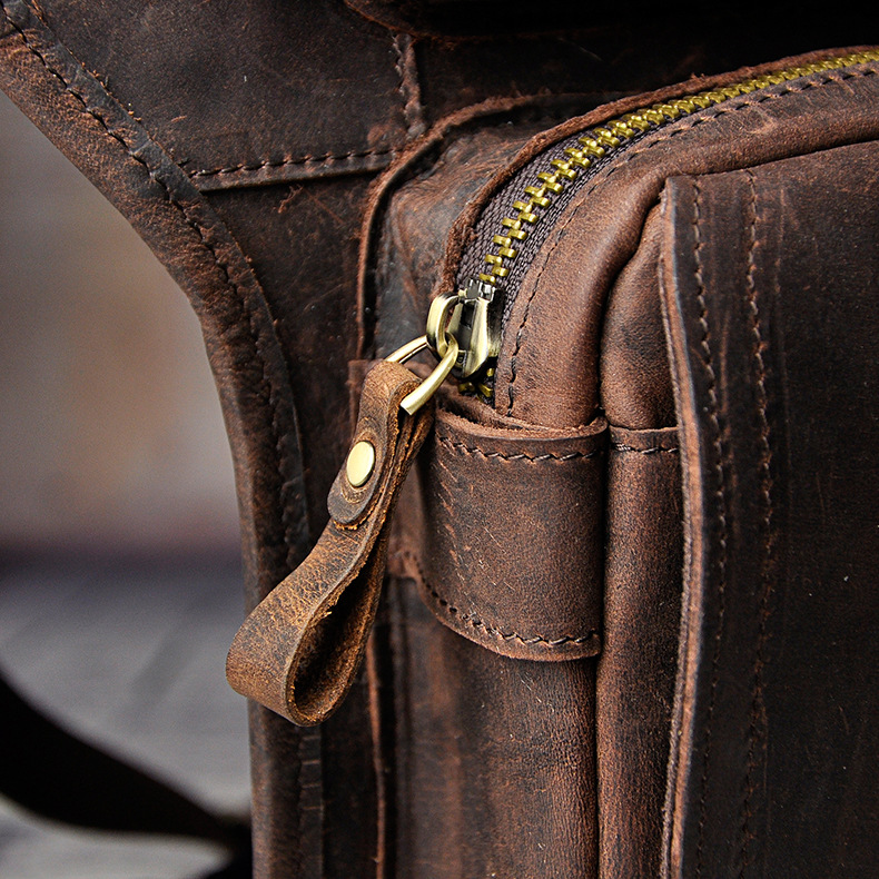 头层牛皮真皮腿包男士复古多功能户外登山包手机电脑腰腿包单肩包