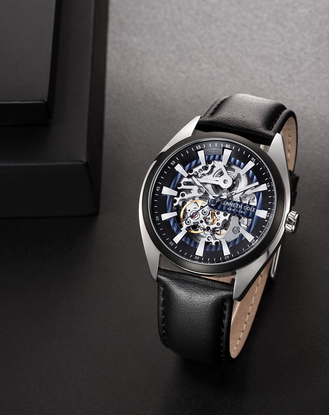 kennethcole机械男表专柜同款镂空黑盘机械男表皮带手表kc10030834