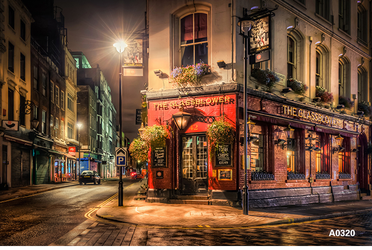 3d立体欧美式建筑壁纸复古怀旧街角老街景墙纸奶茶店背景墙布壁画