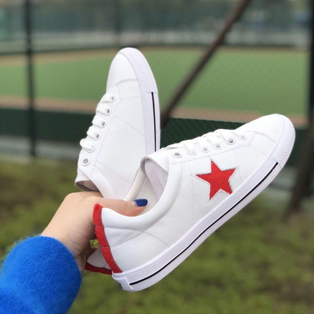 星星女款2018新款学生百搭休闲真皮系带小白鞋厚底松糕运动板鞋潮