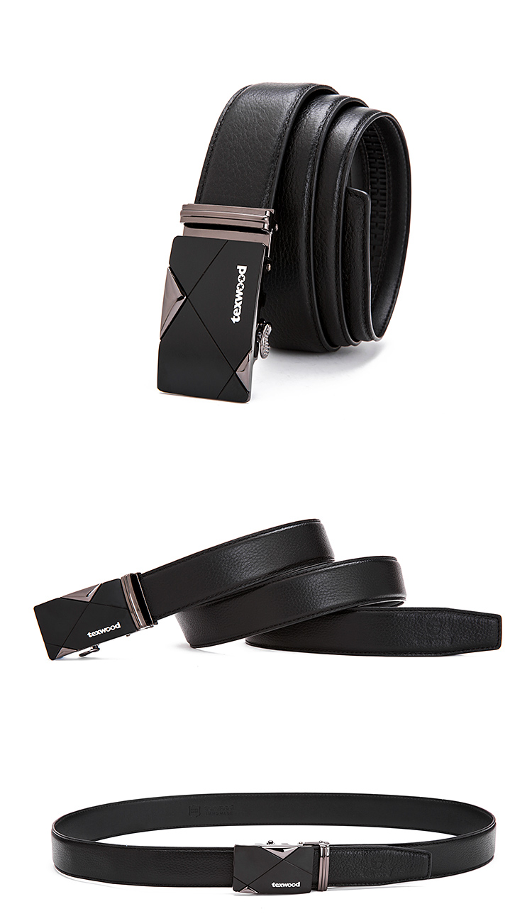 texwood香港萍果头层牛皮时尚三角体自动扣男皮带de7a001101