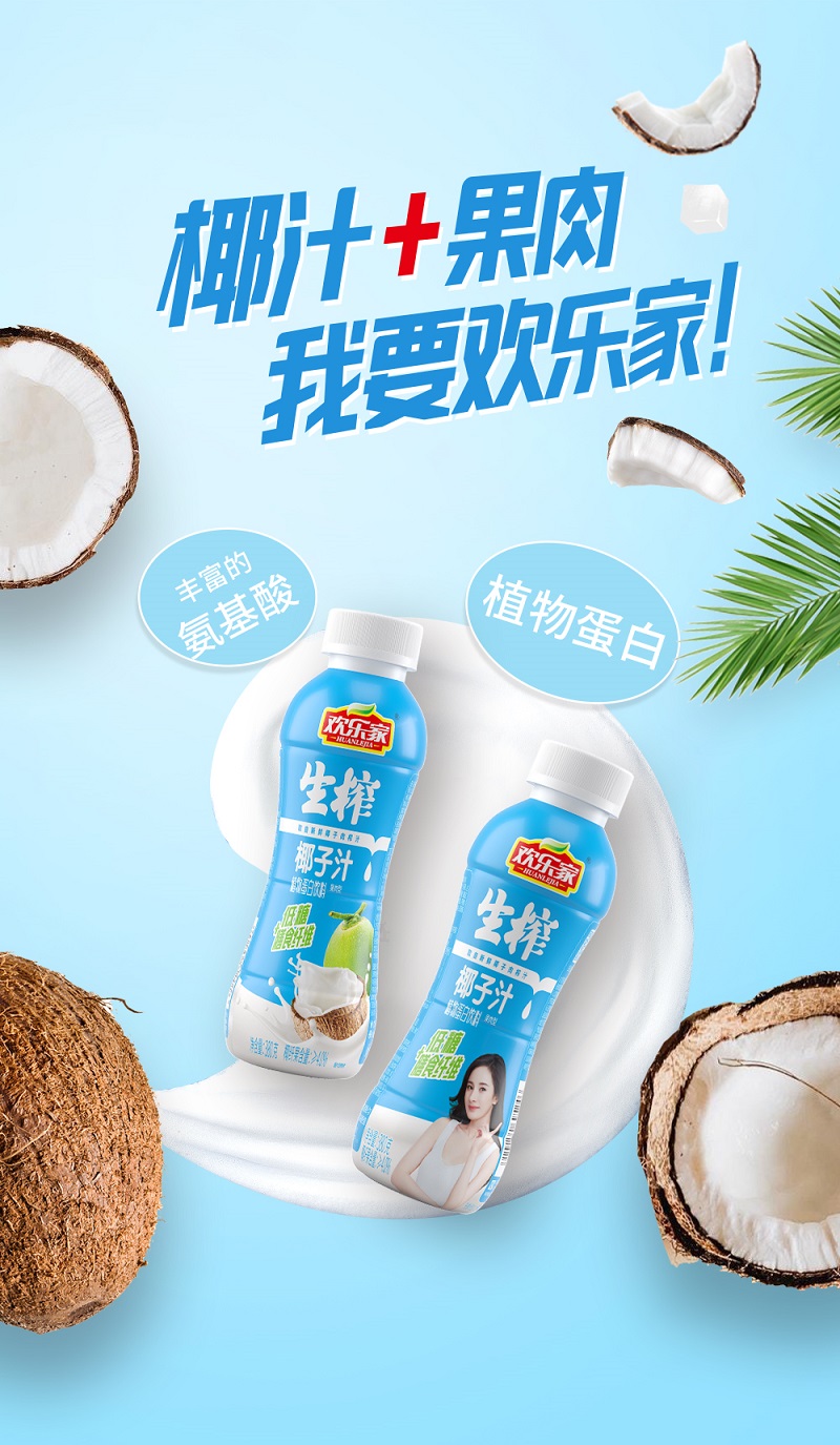 欢乐家生榨椰子汁植物蛋白饮料380ml15瓶箱果肉椰汁饮料饮品