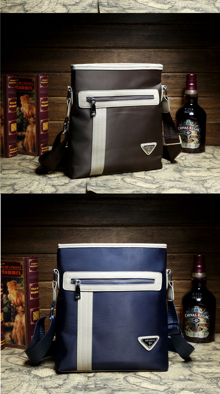 新款单肩竖款方型斜跨包时尚欧美风男士斜挎包咖啡棕色默认款式