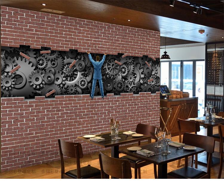 3d个性墙砖金属壁画机械齿轮工业风墙纸酒吧ktv咖啡厅背景壁纸壹德壹