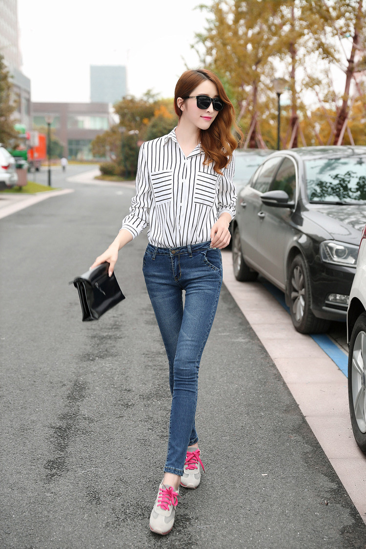 米纱2015新款韩版时尚性感女纯棉弹力裤浅色显瘦小脚牛仔裤8115