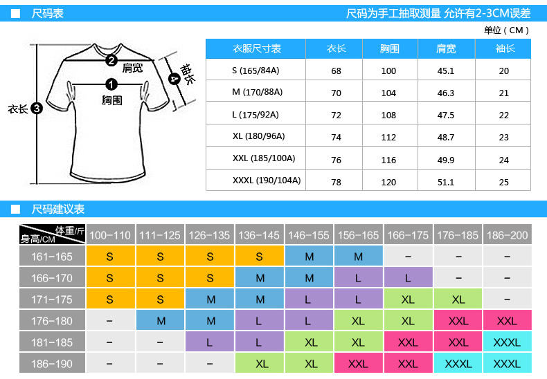 女款t恤尺碼錶