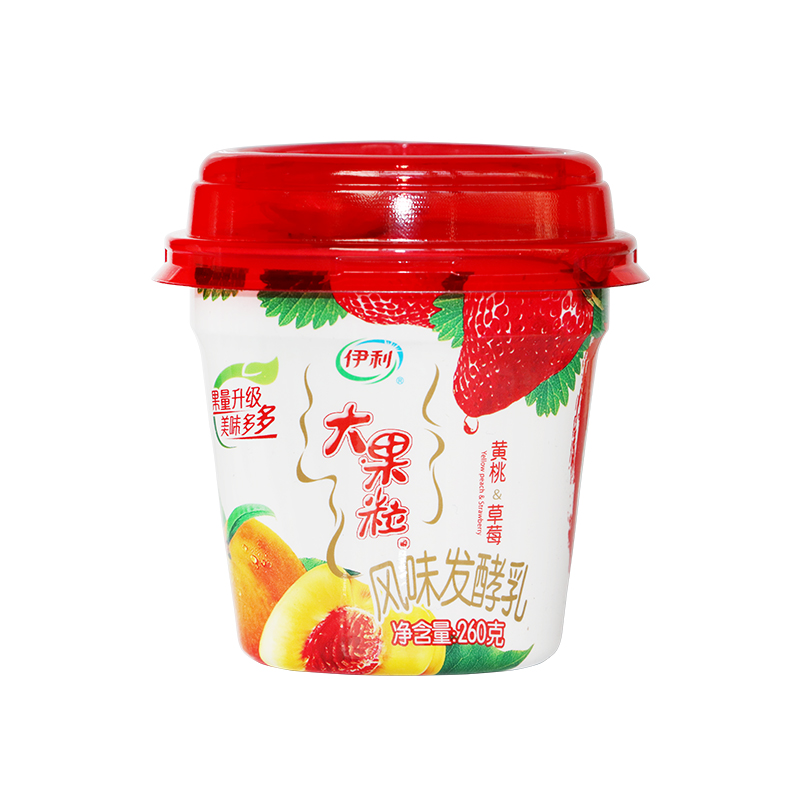 伊利酸奶大果粒系列260gx8杯装黄桃草莓风味发酵乳酸牛奶产发mk