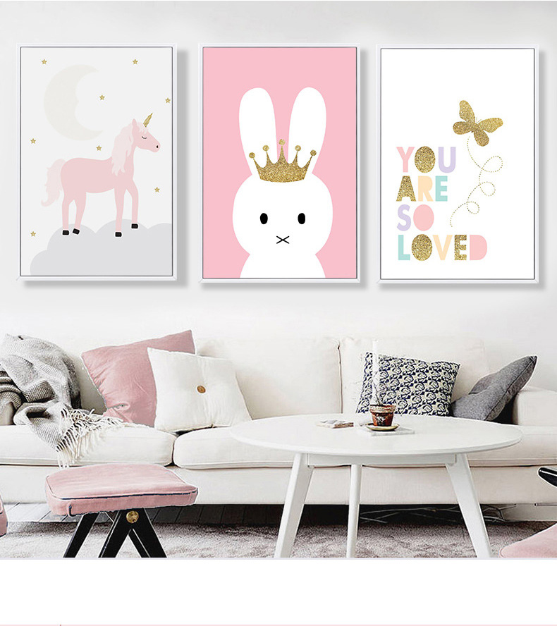 超级新品 小清新卡通三联画儿童卧室挂画现代简约客厅沙背景墙装饰画