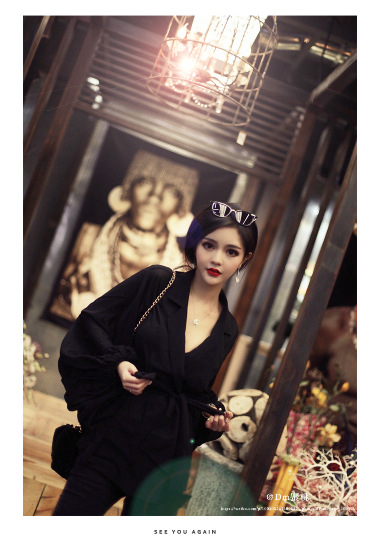 新款式dm蜜桃定制春夏新款韩版雪纺衫女宽松灯笼袖西装领系带上衣气质