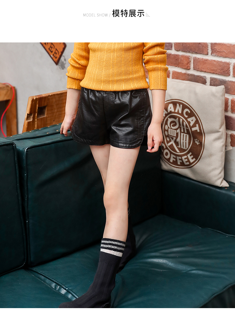 女童皮短裤外穿2018秋冬新款小孩pu皮洋气打底裤靴裤加绒儿童皮裤