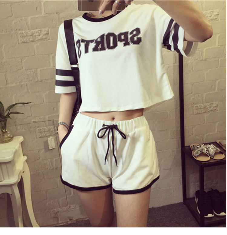 新款夏季睡衣女短袖性感露脐休闲运动女士加大码居家服套装