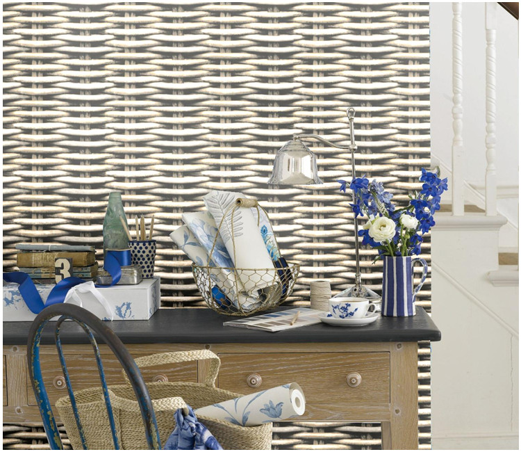 粗藤编根编纹中式餐厅客厅墙纸书房茶楼会议室烧烤店饭店背景壹德壹