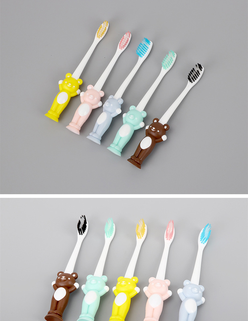宝宝专属312岁护齿小熊吸盘牙刷135支装新款卡通软毛儿童牙刷