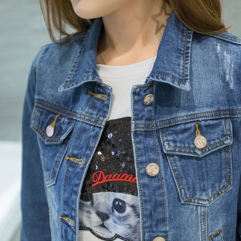 秋天女款学生外套短款薄款小款短装韩牛仔褂子