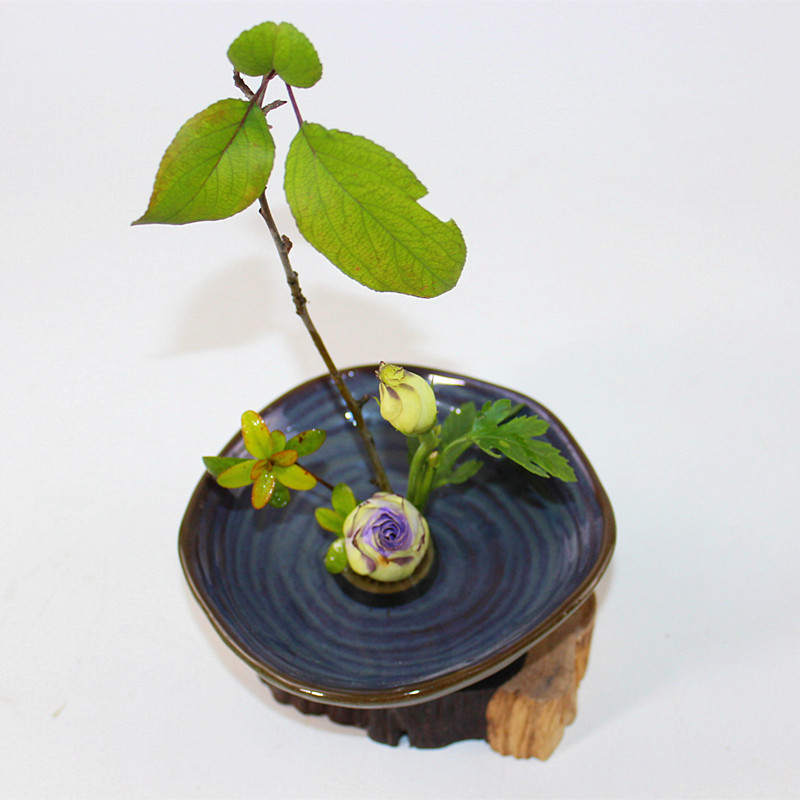 复古禅意插花盘 送剑山 插花器 陶瓷古典装饰 茶席花道盆