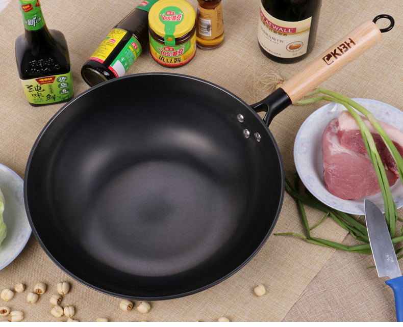 康巴赫无涂层炒锅老铁锅炒菜锅32cm铸铁打造平底锅燃气电磁炉明火通用